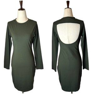 Lululemon Dark Olive Green Crew Neck Long Sleeve Cut Out Back Mini Dress 6